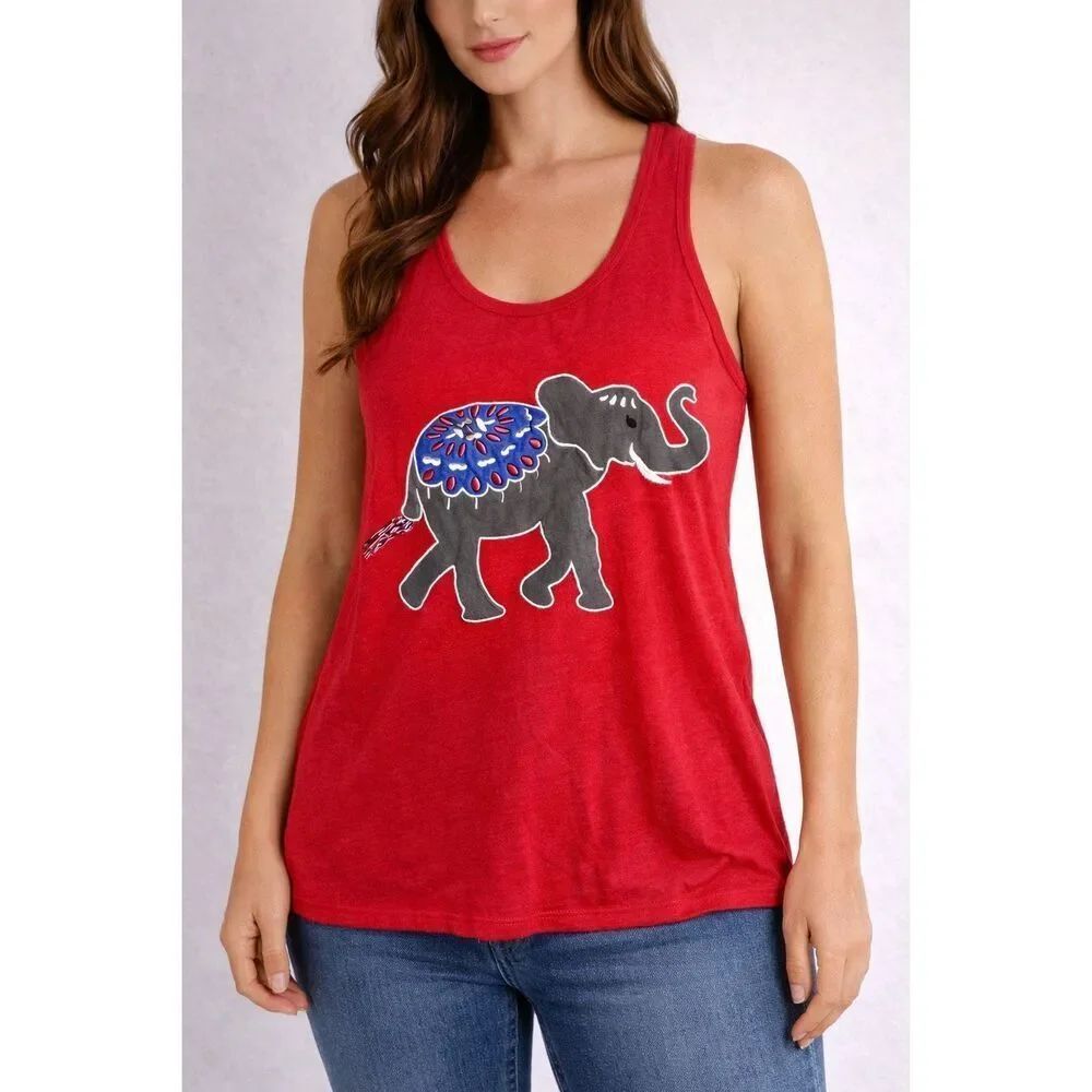 Bobbie Brooks Red Elephant Graphic Patch Tank Top Racerback Size L Cotton Blend